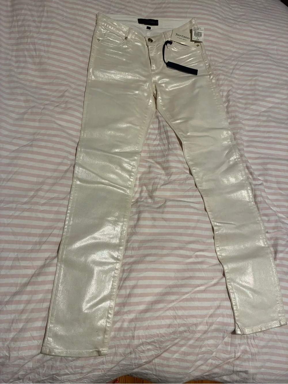 Juicy Jean Couture Jeans Shimmery Cream Skinny Jeans